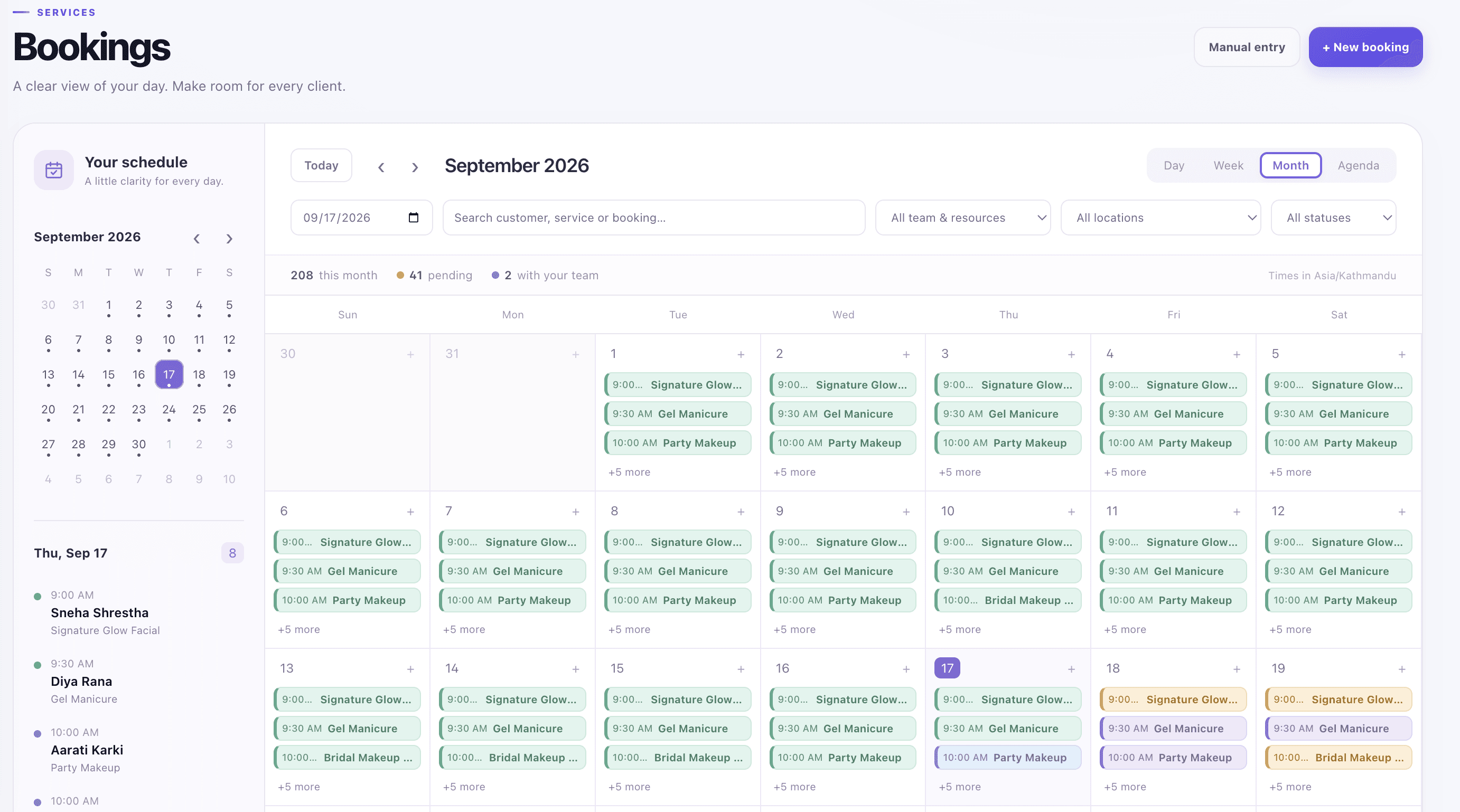 Nyanglo service booking calendar