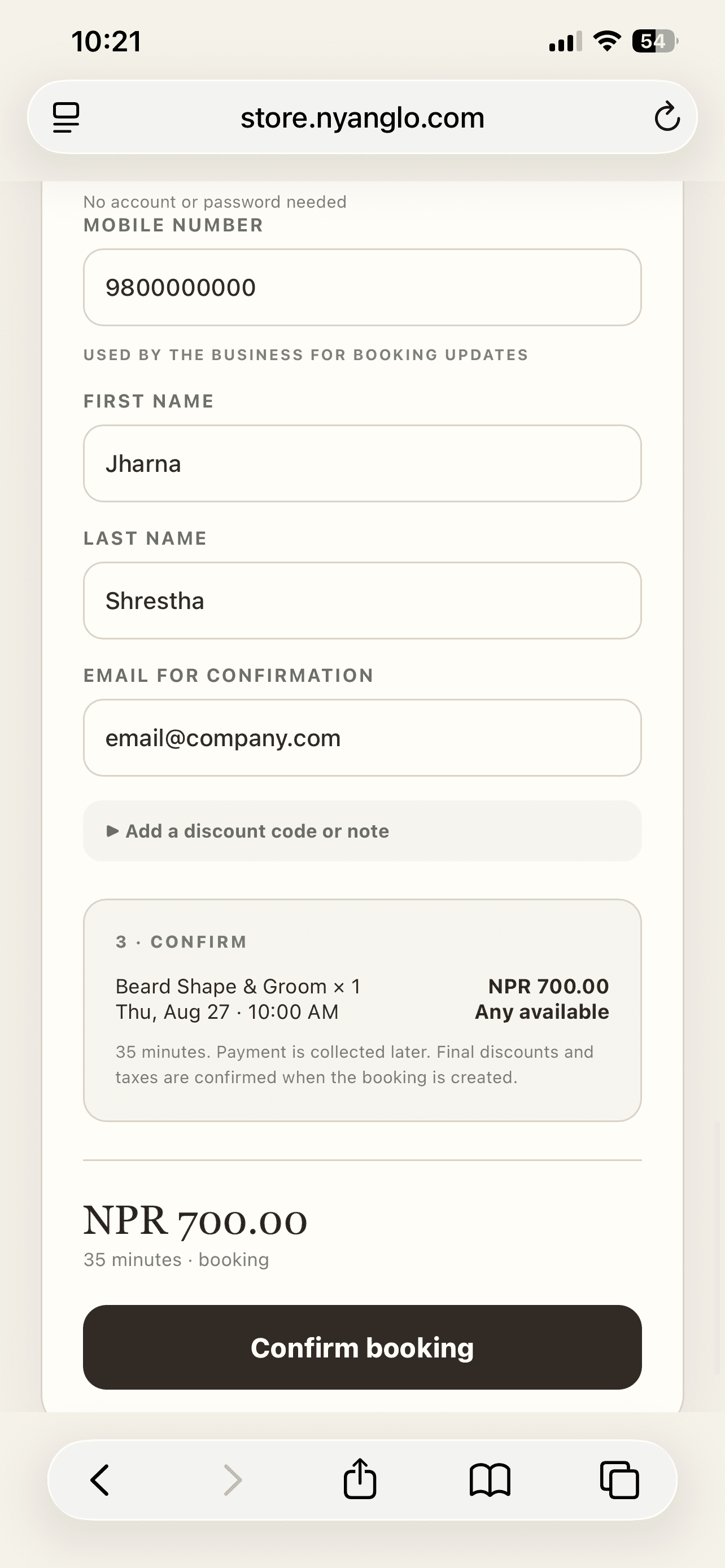 Guest booking confirmation on a mobile phone