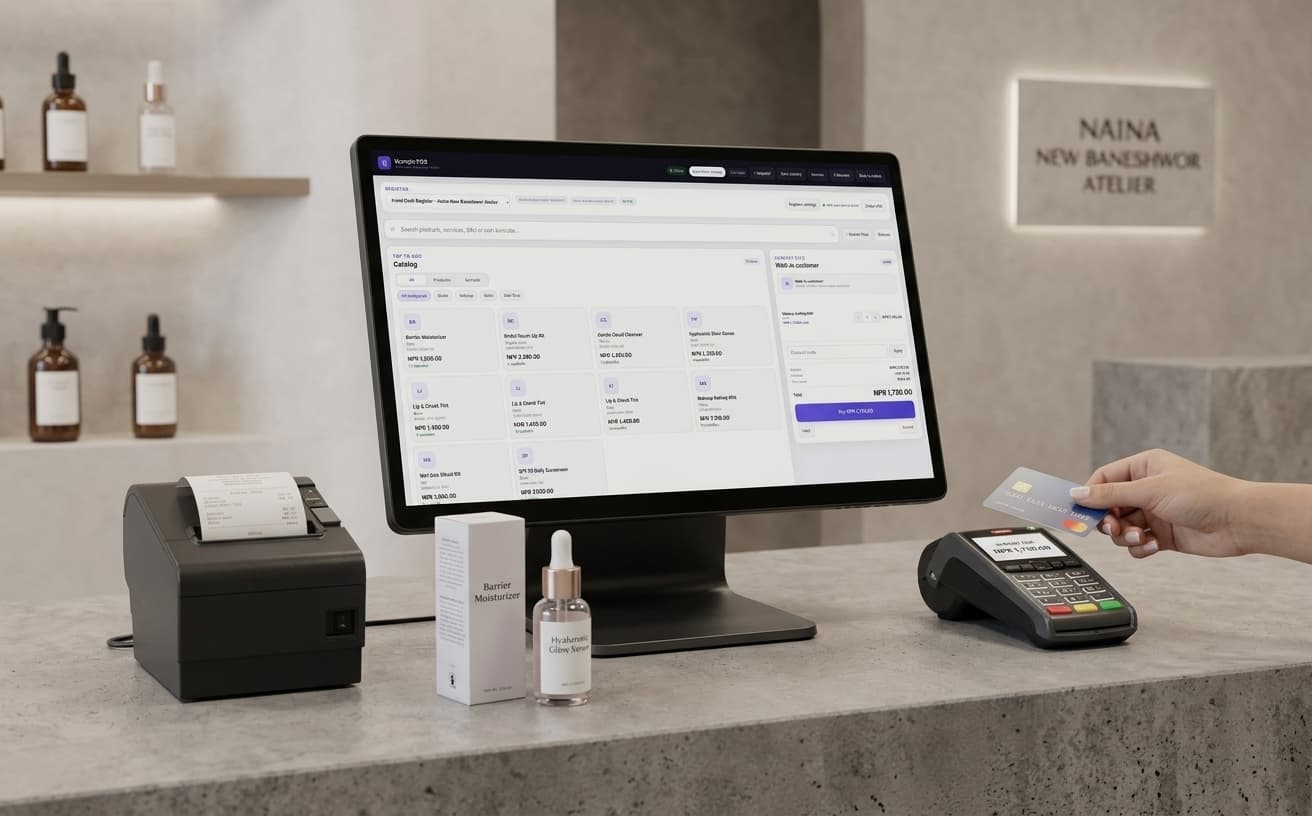 Nyanglo point of sale at a beauty retail counter